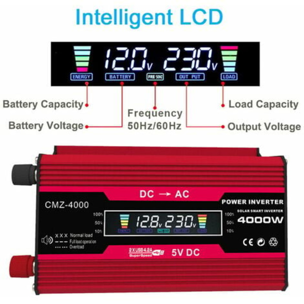 4000W Peak Power Modifisert Sine Wave Inverter Led Display 300W Nominell Power Inverter DC 12V Til AC 110V/220V Converter Power