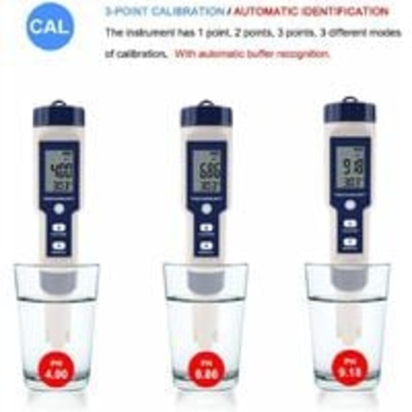 Triomphe Water Tester 5 i 1 multifunktionel vandkvalitetstester, digital TDS/EC/Saltholdighed/PH/Temperatur til drikkevand, pool, akvarium, fisk