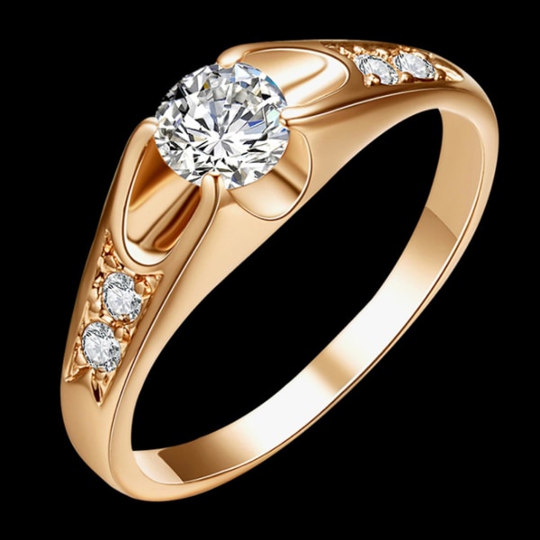 Kvinner Ring Delikat skinnende kobber Rhinestone Embedded Wedding Ring For Party Golden US 8