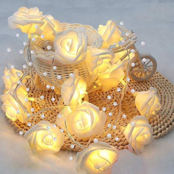3/6M joulusimulaatio, ruusun muotoinen led-valokoristelu White Rose 6 Meters 40 Lights USB
