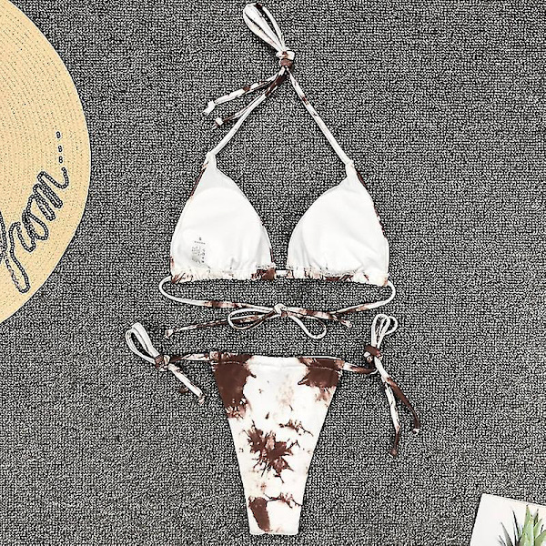 kvinnor Bandage Tie Dye Grimma Bikini Set Vadderade badkläder brasiliansk baddräkt Khaki S
