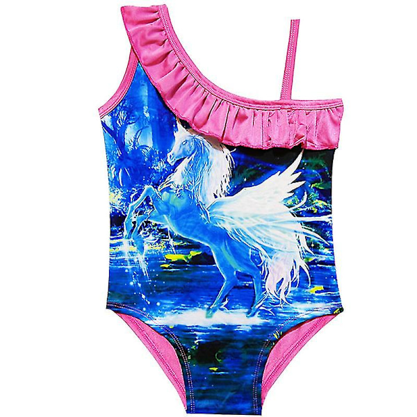 Børn pige Unicorn flæsede bikini strandtøj badedragt Rose Red Blue 4-5 Years