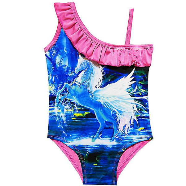 Kids Girl Unicorn Ruffled Bikini Beachwear Badedrakt Rose Red Blue 4-5 Years