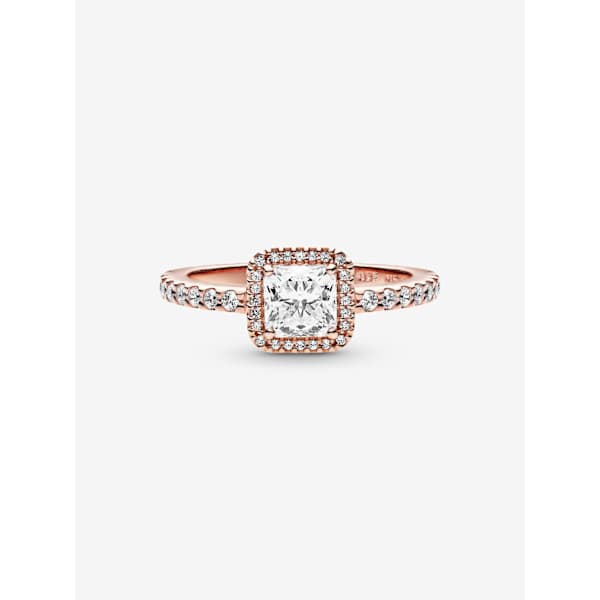 Pandora Square Sparkle Halo Ring, 14K roséguldpläterad, Omkrets Circumference: 58mm