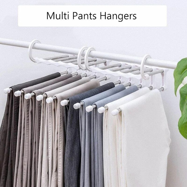 Oppheng for flere bukser, sett med 2 plassbesparende oppheng, Magic Multi Hanger-oppbevaring, sammenleggbar reisehenger