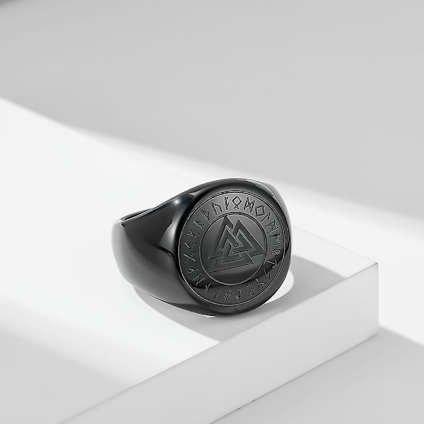 Viking Herr Finger Ring Rostfritt Stål Amulettring Triangel Odin Vegvisir Ringar Nordic Talisman Biker Smycken För Herr Black