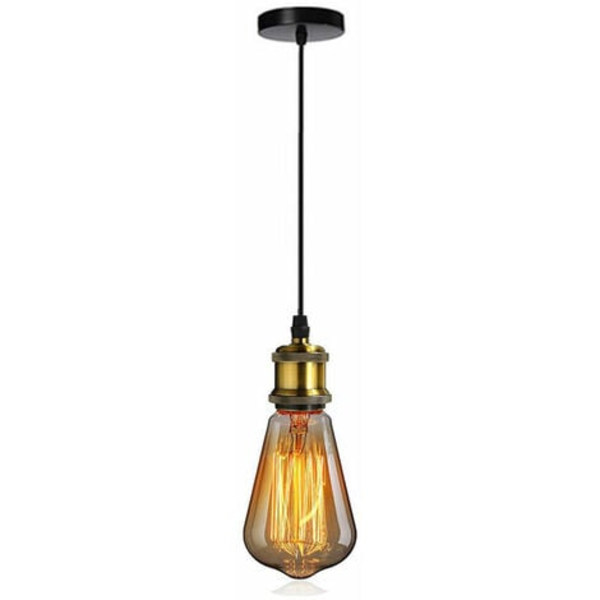 Metall Pendel Ljuskrona E27 Retro Lampa för Sovrum Bar Matsal Svart - Svart
