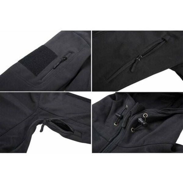 Miesten vedenpitävä sotilaallinen Softshell-takki fleecevuori naamiointi ulkona takki musta L