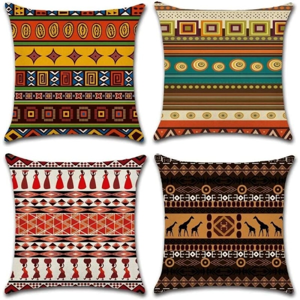 Pudebetræk, sæt med 4 eBomuld og linned Dekorativt pudebetræk i etnisk stil til hjemmet i sofaen 45 x 45 c