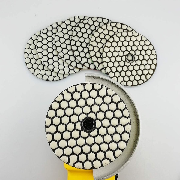7 stk diamantpoleringsskive 4 tommer/100 mm tørre diamantpoleringsputer og en plaststøttepute for marmorgranittsteinbetong (blandet grusset og P)