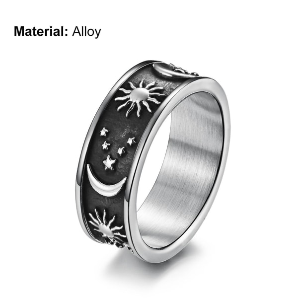 Unisex Ring Stjerne Måne Soldekoration Mænd Kvinder Udsøgt Rund Bohemian Ring Til Bryllup Steel Color US 7