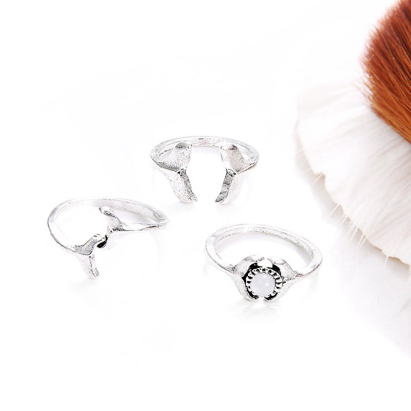 3st/ set Dammode Whale Tail Faux Gemstone Midi Knuckle Finger Ring Smycken