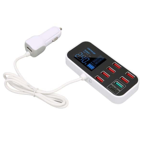 A9S Plus 8 Port 40W Hurtig Biloplader QC 3.0 USB C Multipel Ladestation LCD-display