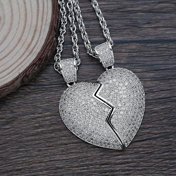2 in 1 Heart Patchwork kaulakoru Hip Hop -tyylinen riipus miesten ja naisten asusteet Silver pair