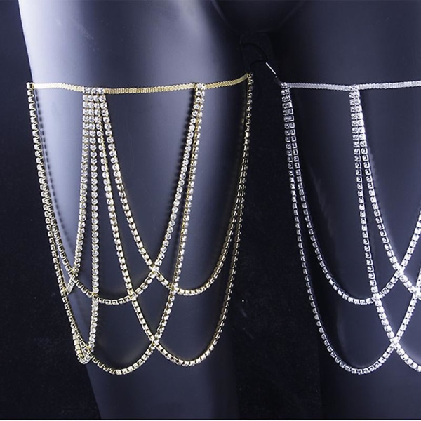 Leg Decor Layered Body Chain Med Elastisk String Alloy Rhinestones smykker Silver