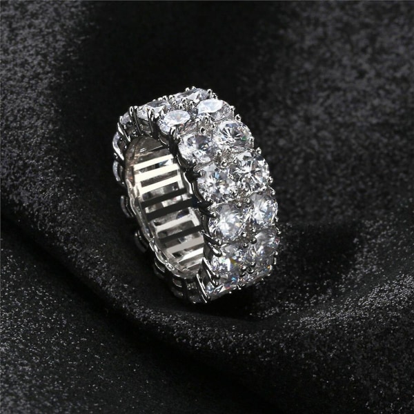 Hip Hop 2 Rad Cz Solitaire Ring Guld Silver Färg Iced Out Charm Rund Ring Mode Punk Smycken Presenter För Män Kvinnor Gold