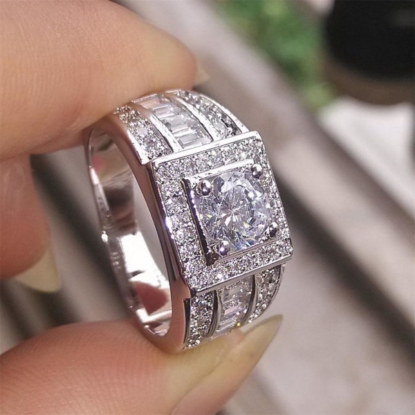 Mode Mænd Rhinestone Bryllup Engagement Finger Ring Party Decor Smykker Gave US 8
