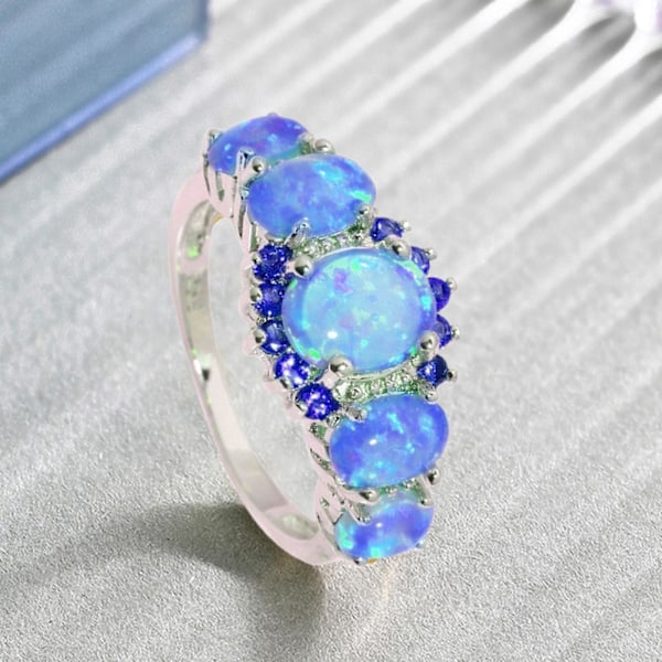 Kvinnor Ring Geometrisk Faux Gem Smycken galvanisering Bright Luster Ring för bröllop Blue US 12