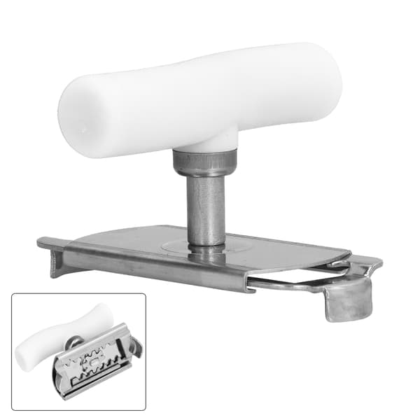 Rustfrit stål, bærbar manuel flaskeåbner, ergonomisk håndtag, nem køkkenbrug, hvid