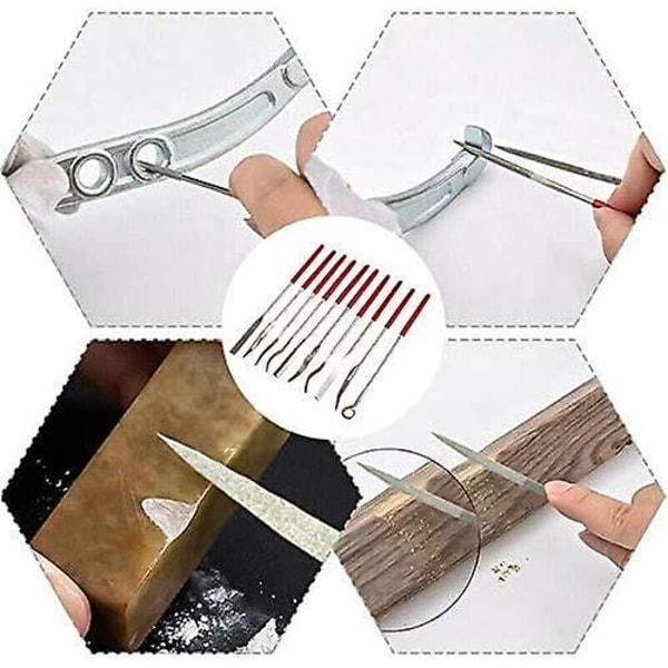 10 Pack Assorted Mini Diamond Files Set Rund Firkantet Flad Nål Til Metal Juvelerer Glas Træskærerhåndværk 3x140 mm Cisea