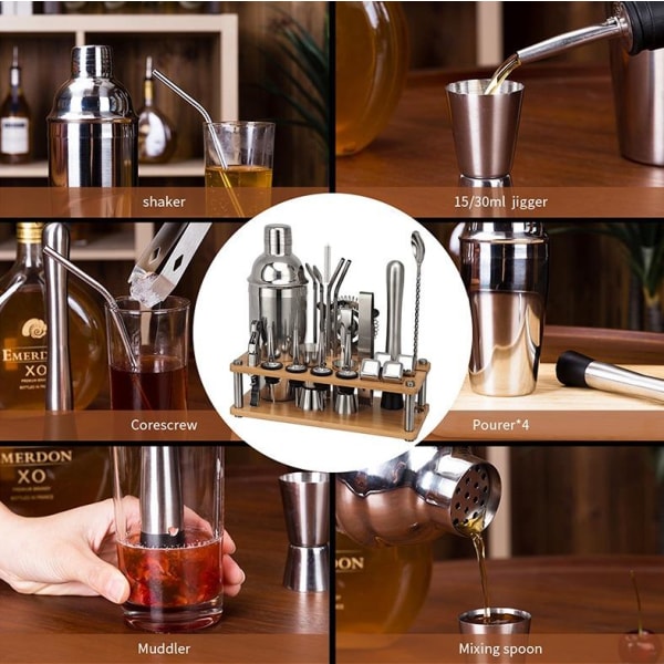 23 delar rostfritt stål cocktailshaker mixersats