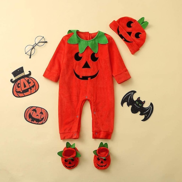 Toddler Halloween Pumpkin Fleece Jumpsuit Söt Varm Set 70