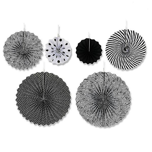 6 stk papir vifte blomster sæt Black