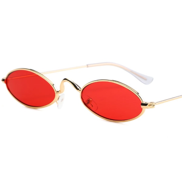 Lille metalstel solbriller Vintage oval stel solbriller (guld ramme rød film),