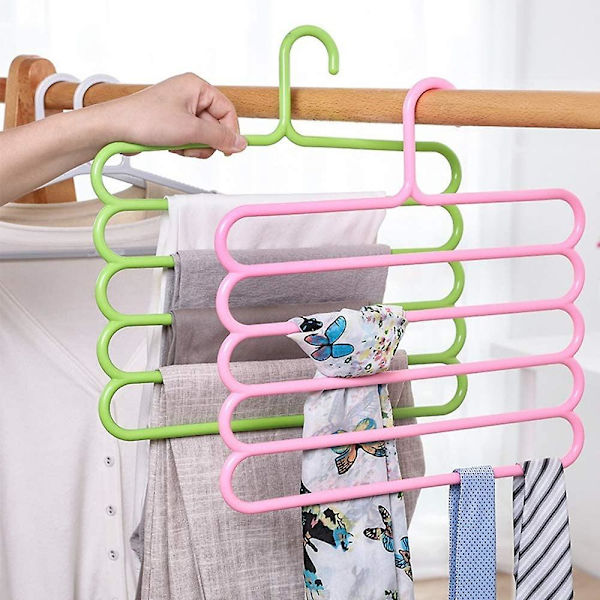 5 styks jeansstativ, buksebøjler, buksebøjler, 5 lag Pp Plast skridsikker Pladsbesparende bøjler til bukser, tørklæde, slips, håndklæder (5 farver)