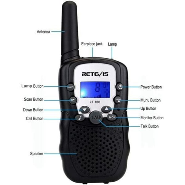 Retevis RT388 Walkie Talkie för barn, uppladdningsbar långdistansleksakspresent för 3-12 år gamla pojkar, VOX ficklampa, för camping,