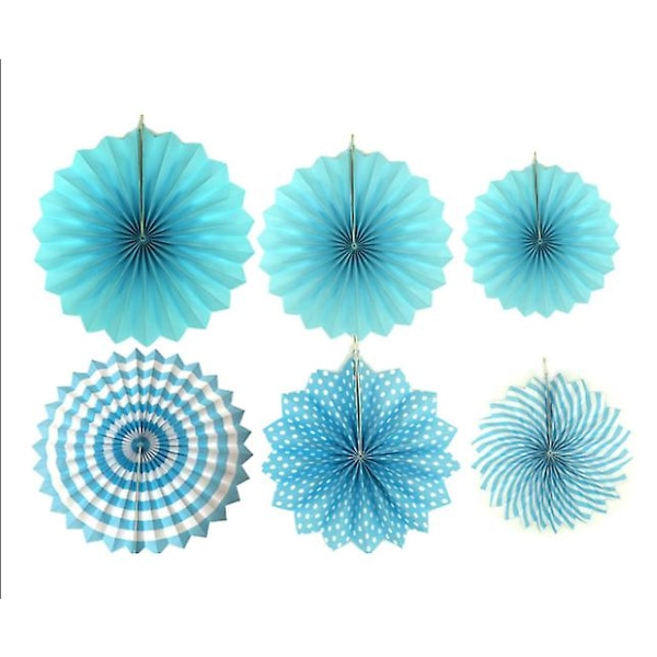 6 stk papir vifte blomster sæt Blue