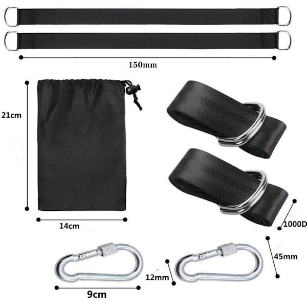 1,5 m Svart + Pad Swing Strap 8-teckens roterande ring utomhus bindrep