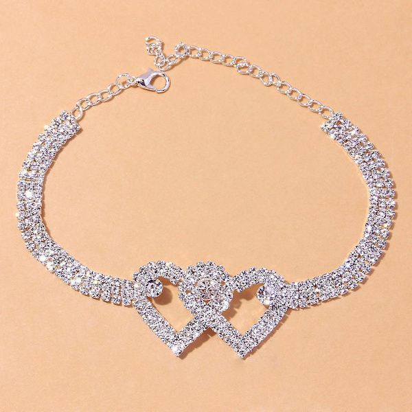 Full Diamond Double Heart nilkkakoru Summer Beach Koruja tekojalokivi tarvikkeet Silver