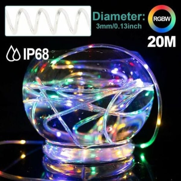 20M Solar String Lights, monivärinen 200 LED PVC-valoputki ulkona IP68 vedenpitävä lomajuhliin uudenvuoden joulu