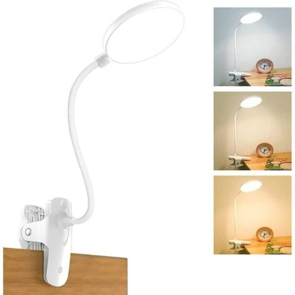 LED-pöytälamppu, lukuvalolamppu, 3 väriä ja 3 himmennettävää, 20 LED-kiinnitettävä lukulamppu 360° joustava, 2500 mAh Clamp Lam
