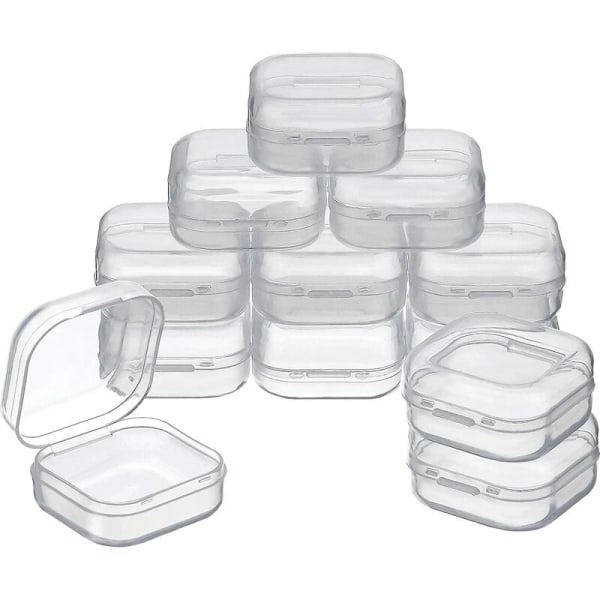 12 pakke klare plastperleopbevaringskasser med hængslet låg til perler og mere