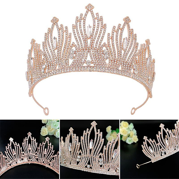Brudekrone Hodeplagg Bryllup Bursdag Krone Hodeplagg Rhinestones Retro Luksus Hårtilbehør For Gold