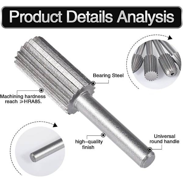 6-pack 6 mm dubbelskurna volfram-roterande grader Tungsten-skaft Fil-/gravyr-/slipbitar för roterande verktyg