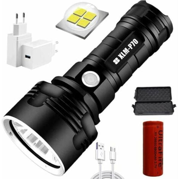 p70 lommelykt, 30 000-100 000 lumen høyeffekts LED ultralys vanntett lommelykt, kraftigste XLM-P70 50W 3-modusblits