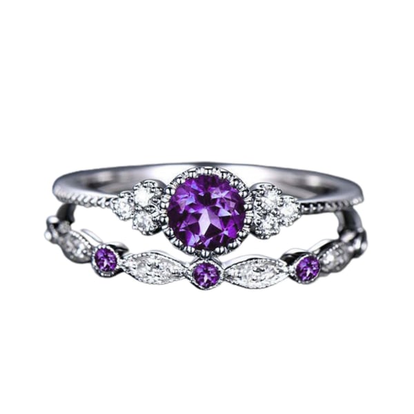 2 stk/sæt Udsøgt glat overflade Bryllupsringe Legering Simple Cubic Zirconia Dameringe Charmsmykker Purple US 8