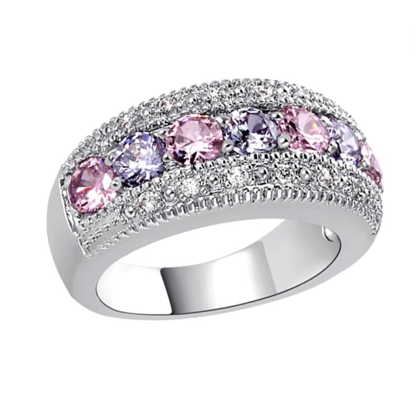 Elektropläterad platina rosa lila diamantring