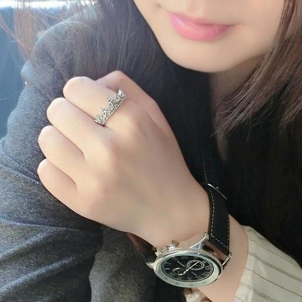 Dammode Rhinestone Inlagd Hollow Crown Finger Ring Bröllop Smycken Present Golden US 9