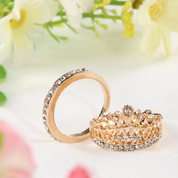 2 stk Kvinder Mode Krone Tiara Ring Indlagt Fuldt Rhinestone Legering smykker Gave Silver CN18