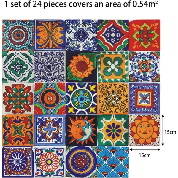 Fliseklistremerker for bad og kjøkken, 24 stk Veggklistremerker Selvklebende fliser Mosaikk Selvklebende dekorative sementfliser