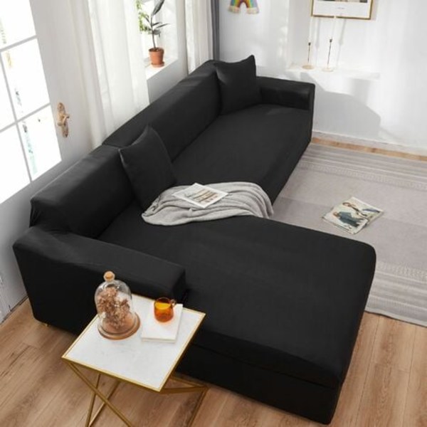 Ensfarget alt inkludert vanntett sofatrekk, elastisk stoff, svart, 90-140 cm