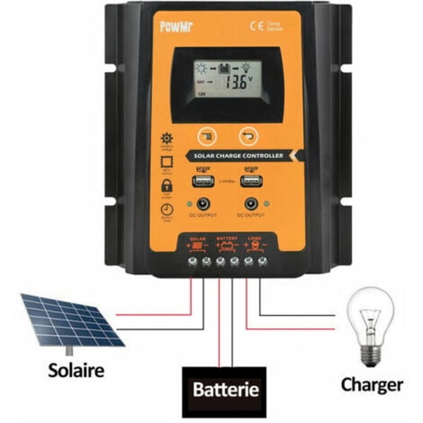 30/50/70A MPPT PWM aurinkolatausohjain 12V/24V aurinkopaneelijärjestelmälle Ip32-akun latausohjain LCD-näyttö