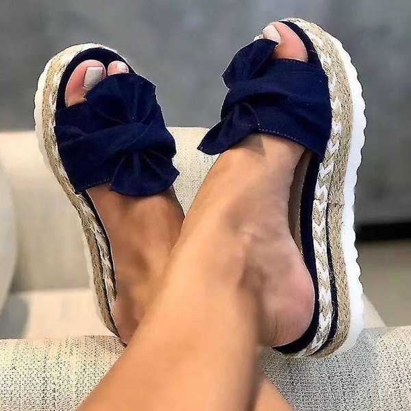 Dame Espadrilles Tøfler Sommer Beach Myke Sko Blue 41