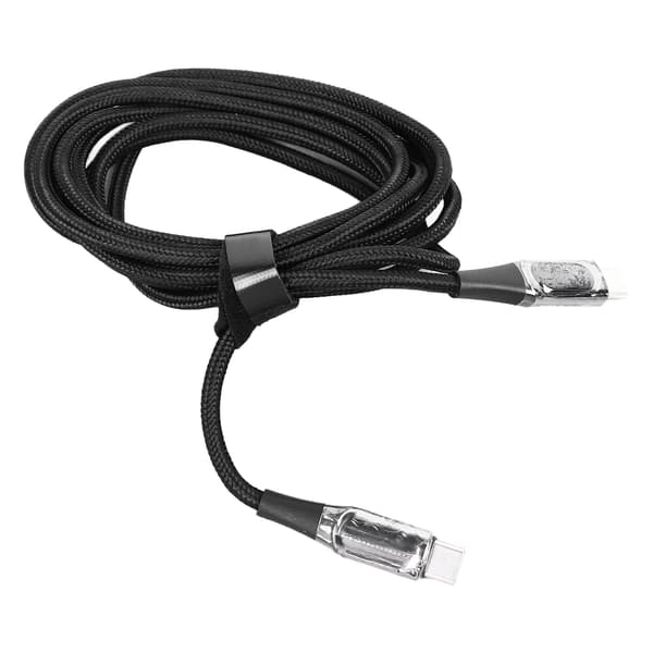 100W USB C til USB C hurtigopladningskabel 2M sort med digitalt display til telefon, tablet, bærbar computer