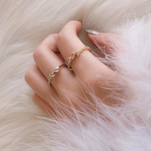 Dammode Bladform Marquise Cut Cubic Zircon Inlagd Finger Ring Smycken Golden Us10