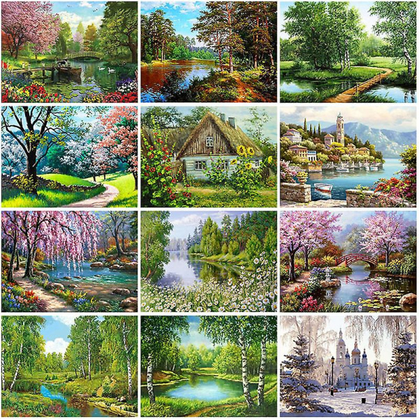 5D diamond painting, kallion merenrannalla Tee itse timanttimaalaus 40*30cm，